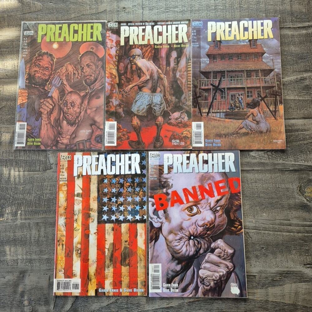 Vintage 90s-Y2K DC Vertigo Preacher Comic Books No 39, 42, 43, 53,58 Garth Ennis